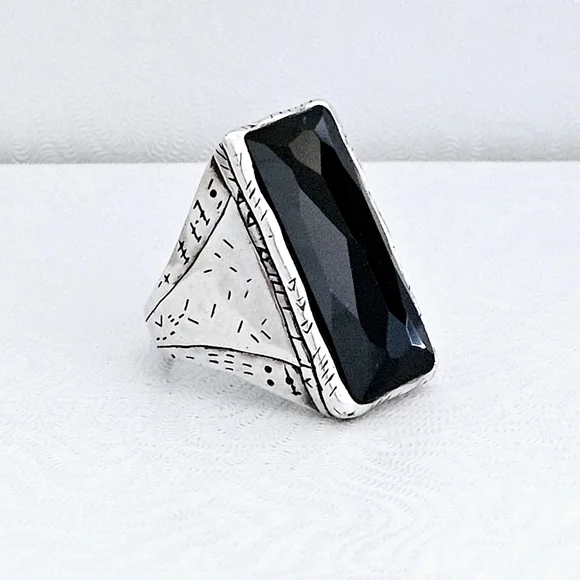 RARE Silpada Sterling Silver Onyx 'Black Tie' Cigar Ring R2891 Size 11.25